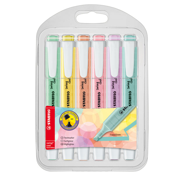 STABILO - 275-6-08 - Astuccio evidenziatore Swing Cool Pastel - punta a scalpello - tratto 1 - 4 mm - colori assortiti - Stabilo - astuccio 6 pezzi