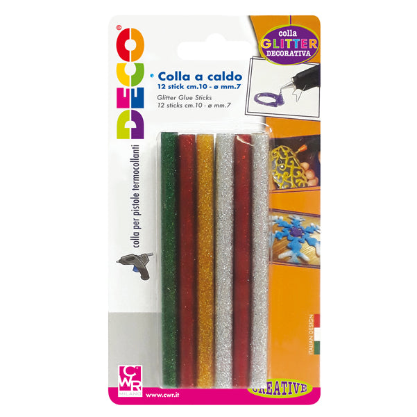 DECO - 12071 - Colle stick per pistole mini - glitter assortiti - D 7mm - lunghezza 10 cm - Deco - conf. 12 pezzi