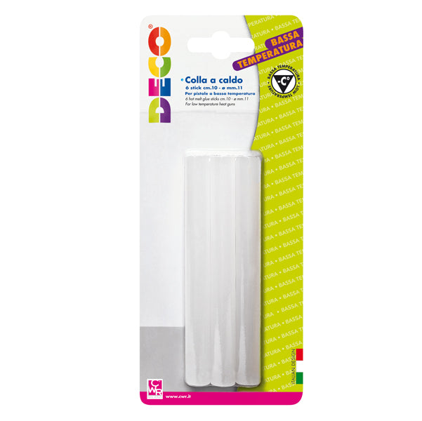 DECO - 06165 - Stick per pistola colla a caldo- 11mmx10cm - trasparente - bassa temperatura - Deco - conf. 6 pezzi