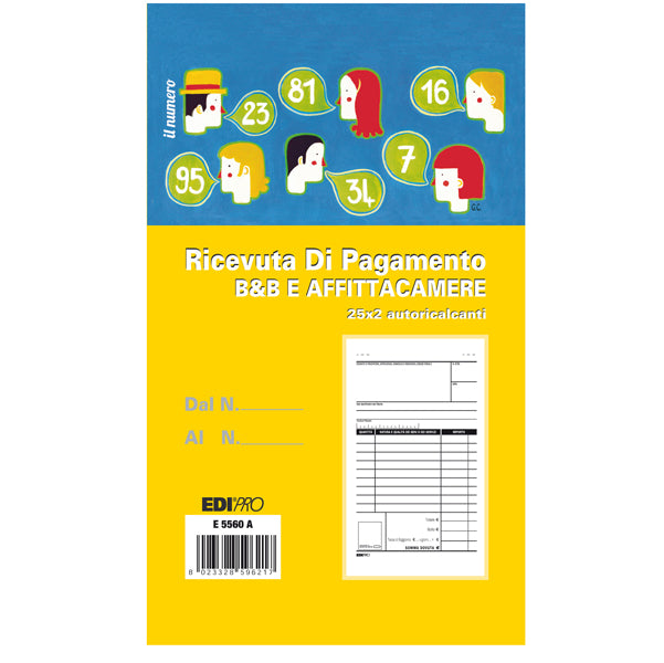 EDIPRO - E5560A - Blocco Ricevuta BB - affitta camere - 25x2 autoric. - 17x9,9cm - Edipro