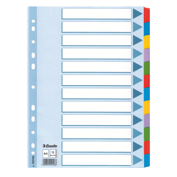 ESSELTE - 100169 - Intercalare Mylar -12 tasti colorati - A4- Esselte