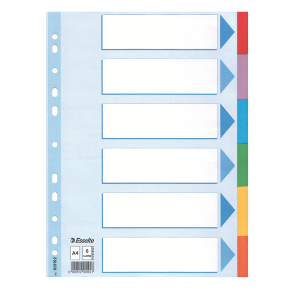 ESSELTE - 100192 - Intercalare cartoncino - 6 tasti colorati - A4- Esselte