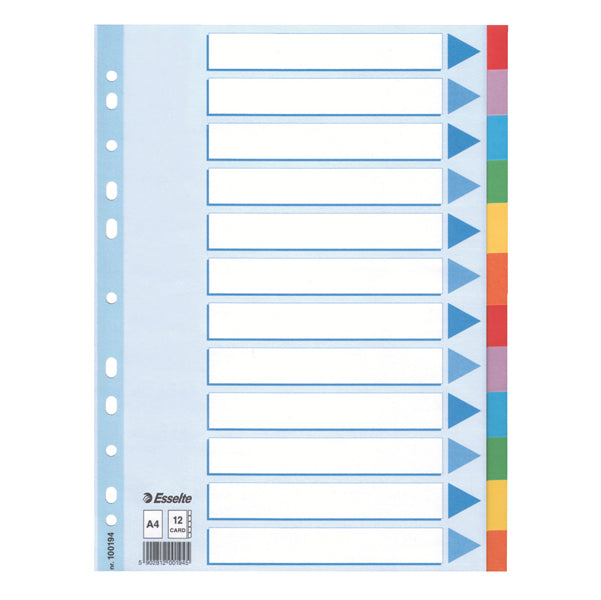 ESSELTE - 100194 - Intercalare cartoncino -12 tasti colorati - A4- Esselte