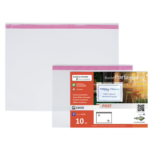 SEI ROTA - 410042 - Buste porta avvisi orizzontali - A3 - 42 x 30 cm - trasparente - Sei Rota - conf. 10 pezzi