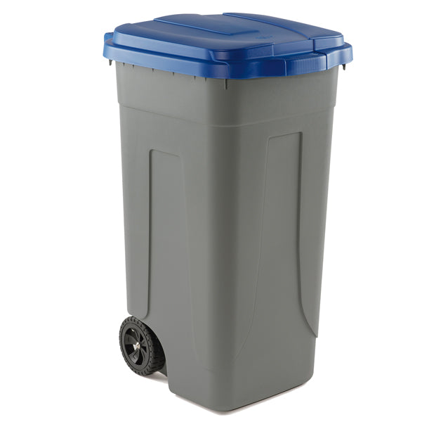 MobilPlastic - 100-GRC-BLB - Bidone mobile - con chiusura a clip - 49x54x85 cm - 100 L - grigio-blu - Mobil Plastic