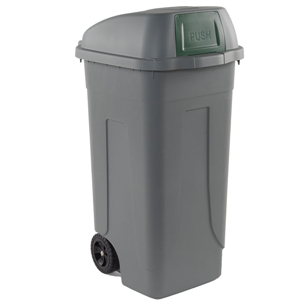 MobilPlastic - 100P-GRC-VES - Bidone mobile Push - con coperchio - 49x54x95 cm - 100 L - grigio-verde - Mobil Plastic