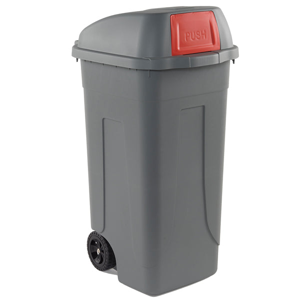 MobilPlastic - 100P-GRC-ROB - Bidone mobile Push - con coperchio - 49x54x95 cm - 100 L - grigio-rosso - Mobil Plastic