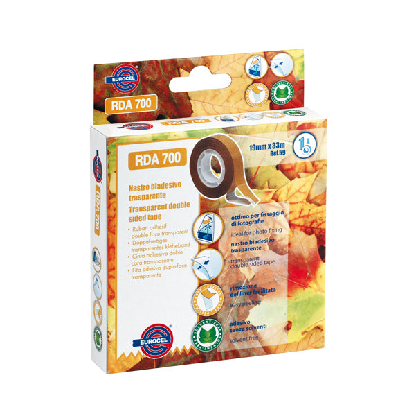 EUROCEL - 046015202 - Nastro biadesivo 700RDA - 1,9 cm x 33 m - trasparente - Eurocel