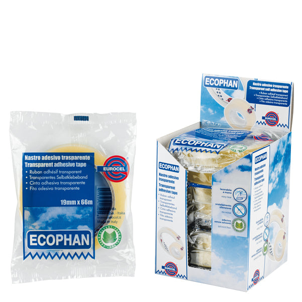 EUROCEL - 001417158 - Nastro adesivo Ecophan - in caramella - 1,5 cm x 66 m - trasparente - Eurocel