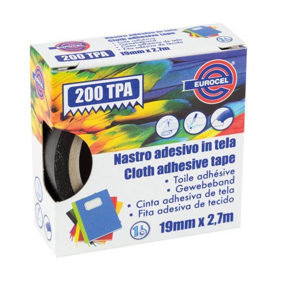 EUROCEL - 016714194 - Nastro adesivo telato TPA 200 - 1,9 cm x 2,7 m - nero - Eurocel
