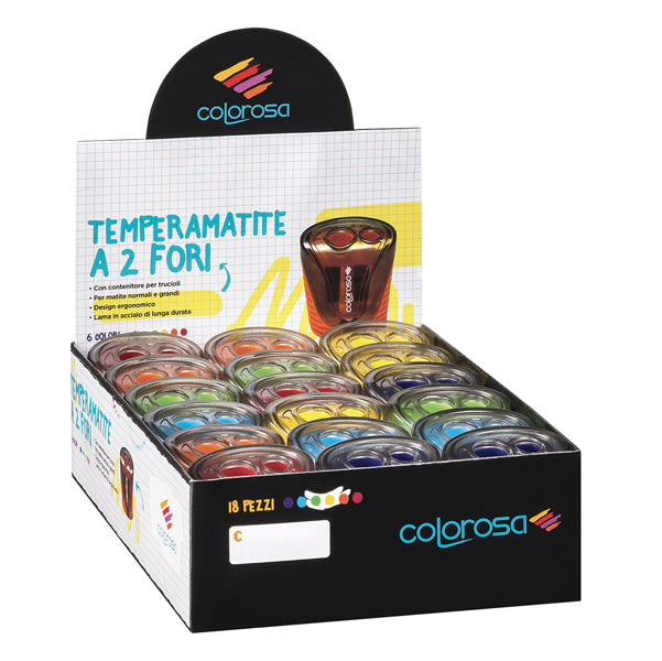 RI.PLAST - 360280 - Temperamatite - a 2 fori - colori assortiti - Ri.Plast - expo 18 pezzi