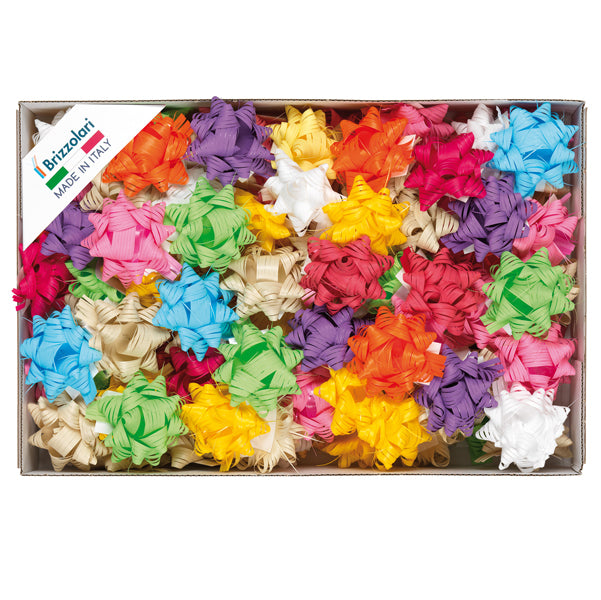 BRIZZOLARI - 01003499 - Stelle in Rafia sintetica - 14 mm - colori primaverili assortiti - Brizzolari - conf. 100 pezzi