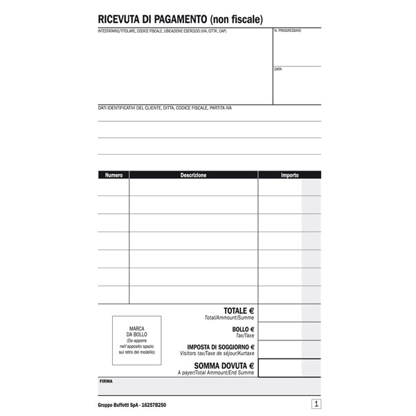 DATA UFFICIO - DU16257B250 - Blocco ricevute BB-affittacamere - 25-25 - copie autoric. - 16,8 x 10 cm - DU16257B250 - Data Ufficio
