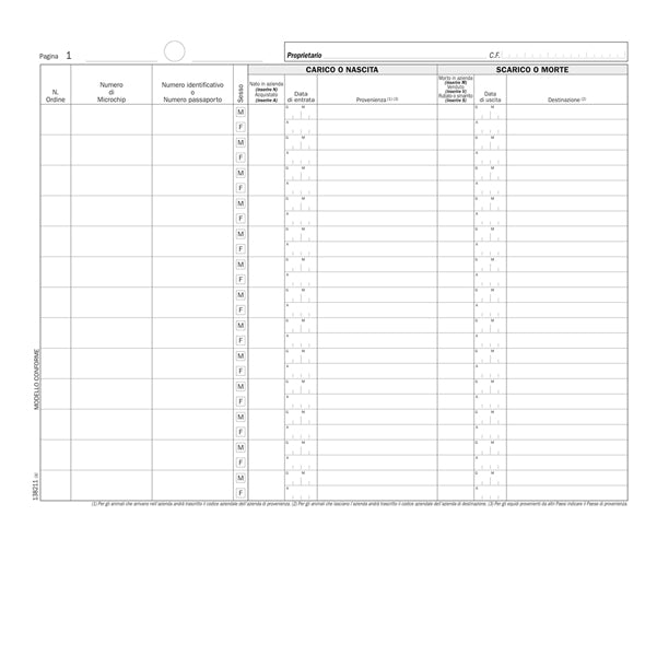 DATA UFFICIO - DU138211000 - Registro carico-scarico equidi - 46 pagine numerate - 31 x 24,5 cm - DU138211000 - Data ufficio