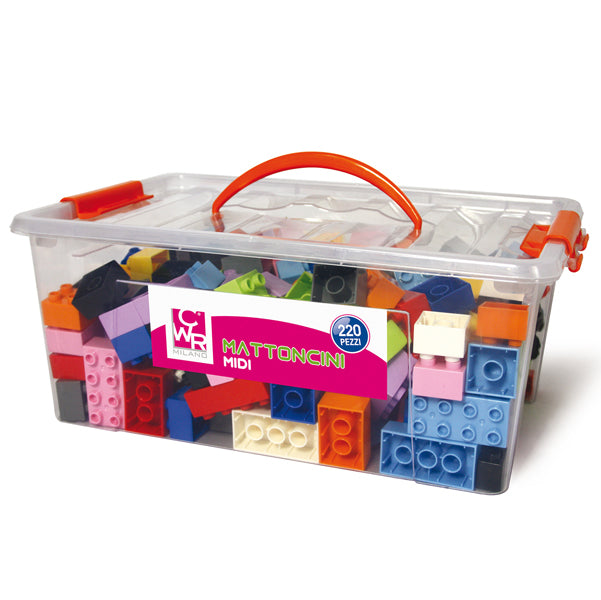 CWR - 12353-2 - Mattoncini Midi da costruzione - in ABS - colori assortiti - CWR - bauletto da 220 pezzi