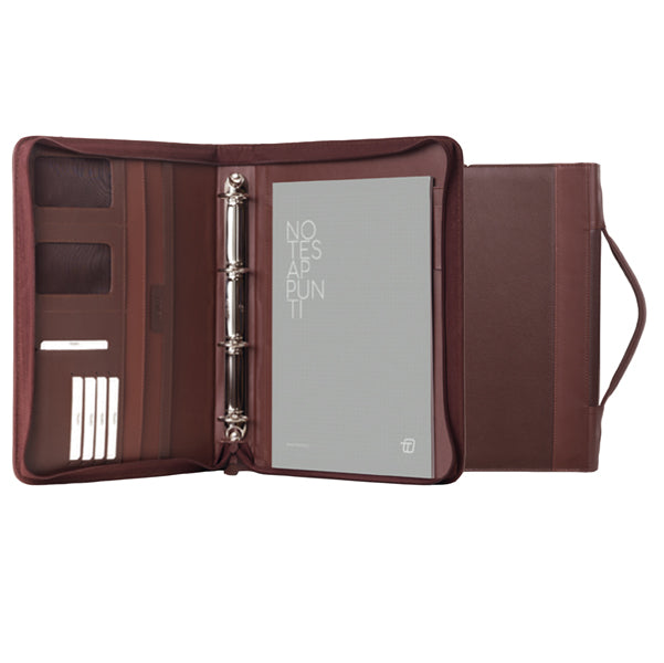 IN TEMPO - 8249OF33 - Portablocco Office - con manico - ecopelle - con zip - 28x36 cm - marrone - InTempo