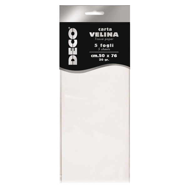 DECO - 12283-01 - Carta velina - 20 gr - 50 x 76 cm - bianco - Deco - busta 5 fogli