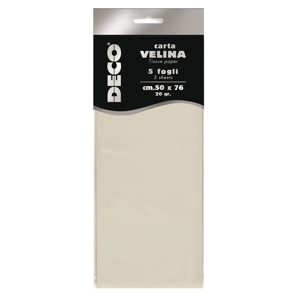 DECO - 12283-04 - Carta velina - 20 gr - 50 x 76 cm - avorio - Deco - busta 5 fogli