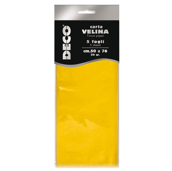 DECO - 12283-02 - Carta velina - 20 gr - 50 x 76 cm - giallo - CWR - busta 5 fogli