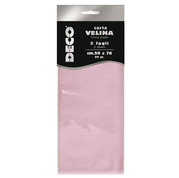 DECO - 12283-21 - Carta velina - 20 gr - 50 x 76 cm - rosa - Deco - busta 5 fogli