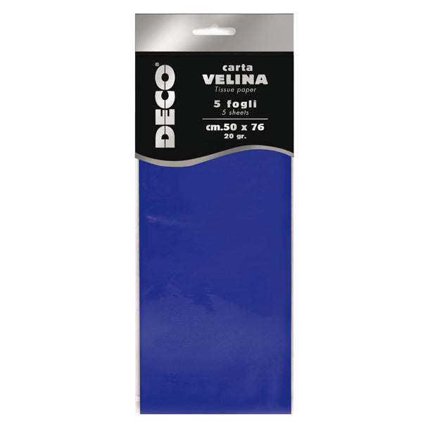 DECO - 12283-14 - Carta velina - 20 gr - 50 x 76 cm - blu - Deco - busta 5 fogli