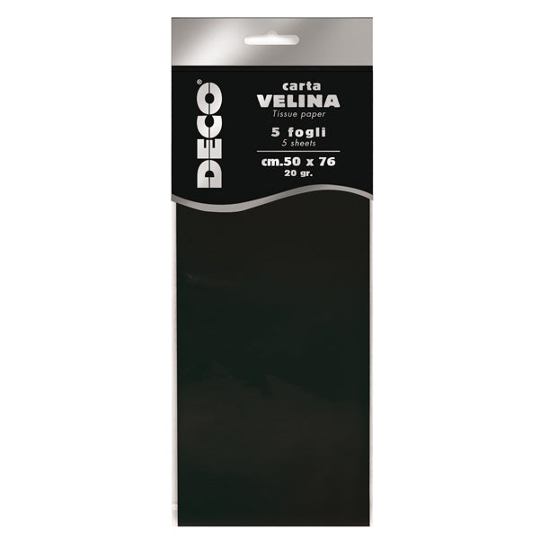 DECO - 12283-20 - Carta velina - 20 gr - 50 x 76 cm - nero - Deco - busta 5 fogli