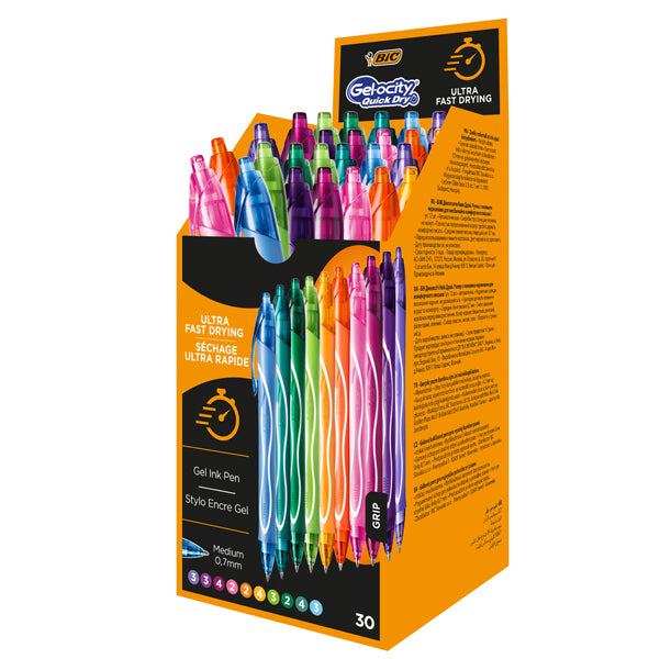 BIC - 999460 - Penna gel scatto Geolocity Quick Dry - punta 0,7 mm - 10 colori assortiti - Bic - box 30 pezzi