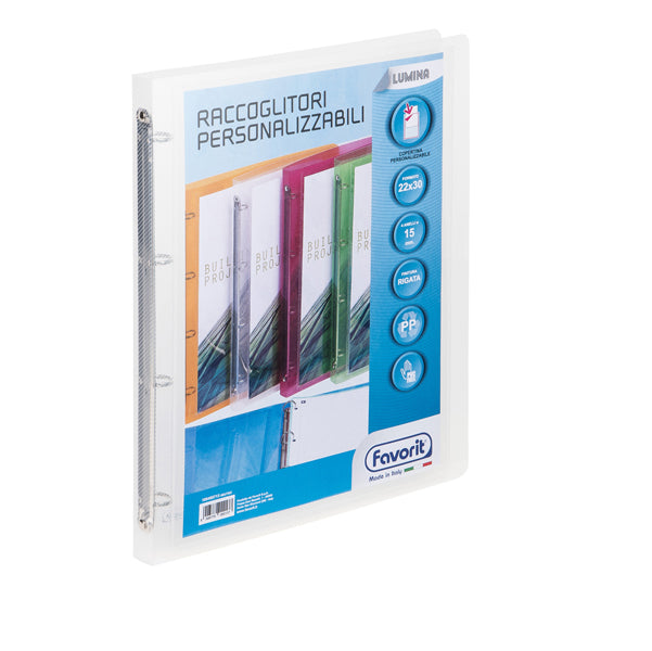 FAVORIT - 100460713 - Raccoglitore personalizzabile Lumina - PP - 4 anelli tondi D15 - 22x30cm - trasparente - Favorit