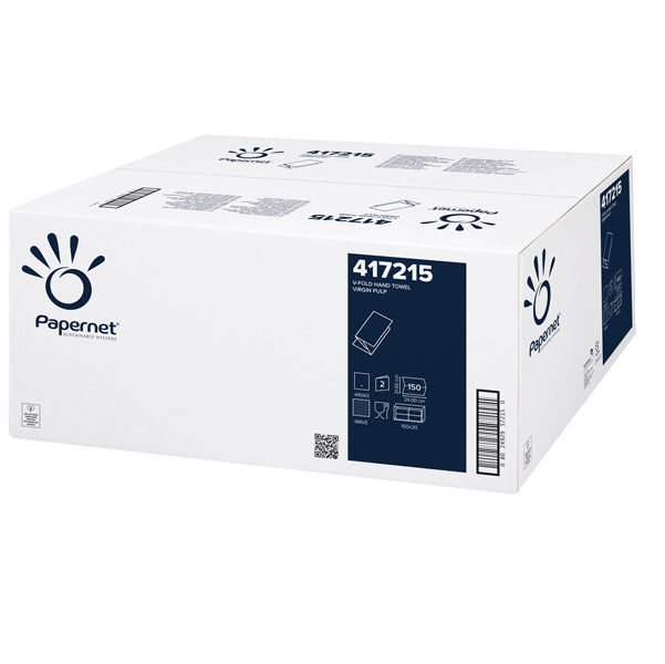 PAPERNET - 417215 - Asciugamani piegati a V - 2 veli - 18 gr - goffratura a onda - 24 x 21 cm - bianco - Papernet - conf. 150 pezzi