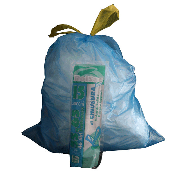 Rolsac - 10191 - Sacchi - 55 x 65 cm - 44 L - 16 micron - con maniglie - azzurro - Rolsac - conf. 15 pezzi