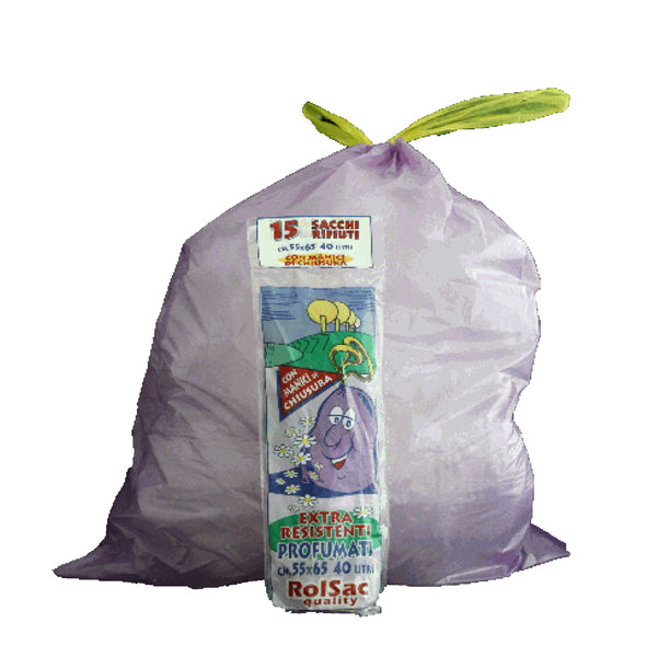 Rolsac - 10050 - Sacchi - 55 x 65 cm - 44 L - 18 micron - con maniglie - viola - Rolsac - conf. 15 pezzi