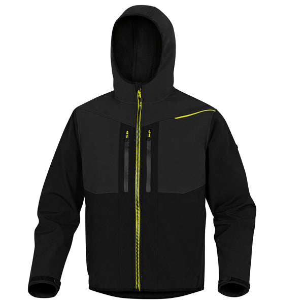 DELTAPLUS - HORT2NJTM - Giacca Softshell Horten - tessuto Softshell-poliestere-elastan - con cappuccio - taglia M - nero-giallo - Deltaplus