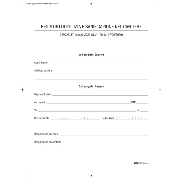 EDIPRO - E2429 - Registro di pulizia e sanificazione nel cantiere - Edipro