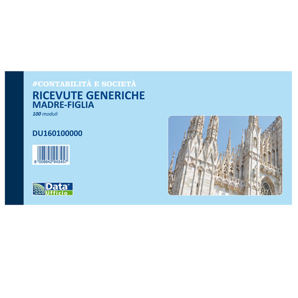 DATA UFFICIO - DU160100000 - Blocco ricevute generiche madre figlia - 100 pagine - 10 x 21,5 cm - DU160100000 - Data Ufficio