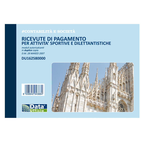 DATA UFFICIO - DU162580000 - Blocco ricevute pagamento per attivitA' sportive dilettantistiche - 50-50 copie autoricalcanti - 11,5 x 16,5 cm - DU1625800 - Data Ufficio