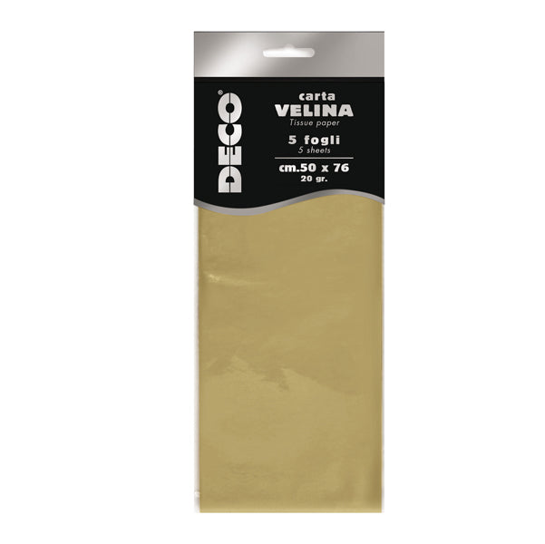 DECO - 12455-1 - Carta velina metallizzata - 20 gr - 50x76 cm - oro - DECO - busta 5 fogli
