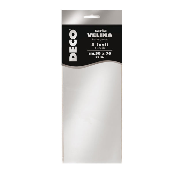 DECO - 12455-2 - Carta velina metallizzata - 20 gr - 50x76 cm - argento - DECO - busta 5 fogli
