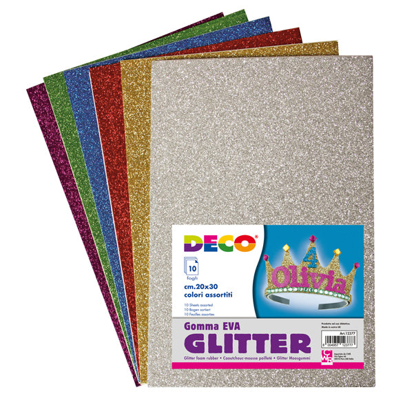 DECO - 12377 - Gomma Crepp Glitter - 20x30 cm - colori assortiti - DECO - busta 10 fogli