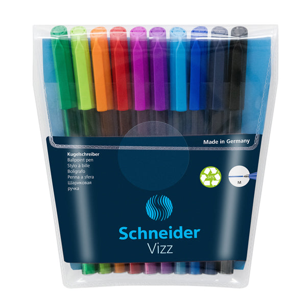 SCHNEIDER - P102290 - Penne a sfera Vizz - con cappuccio - punta media - colori assortiti - Schneider - astuccio 10 pezzi