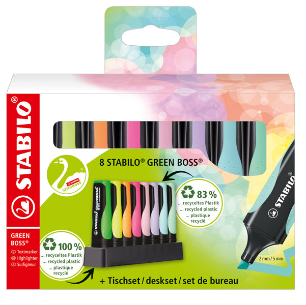 STABILO - 6070-08-5 - Evidenziatore Stabilo Green Boss - punta a scalpello - tratto 2 - 5mm - colori assortiti - Stabilo - deskset 8 pezzi