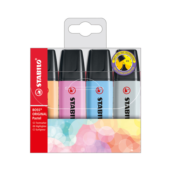STABILO - 70-4-4 - Evidenziatore Stabilo Boss Pastel - colori assortiti - tratto 2 - 5 mm - Stabilo - astuccio 4 pezzi