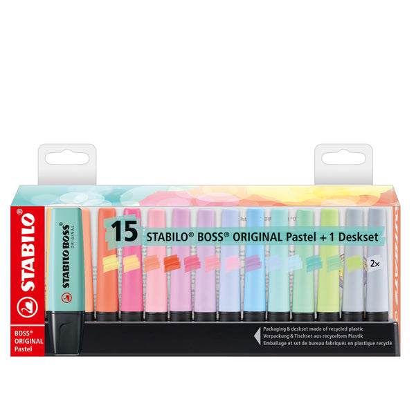 STABILO - 7015-02 - Evidenziatori Stabilo Boss Pastel - colori assortiti - tratto 2 - 5 mm - Stabilo - deskset 15 pezzi