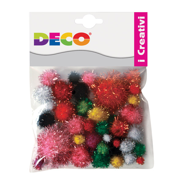 DECO - 10961 - Pompons LamE' - 7-28 mm - colori assortiti - Deco - conf. 40 pezzi