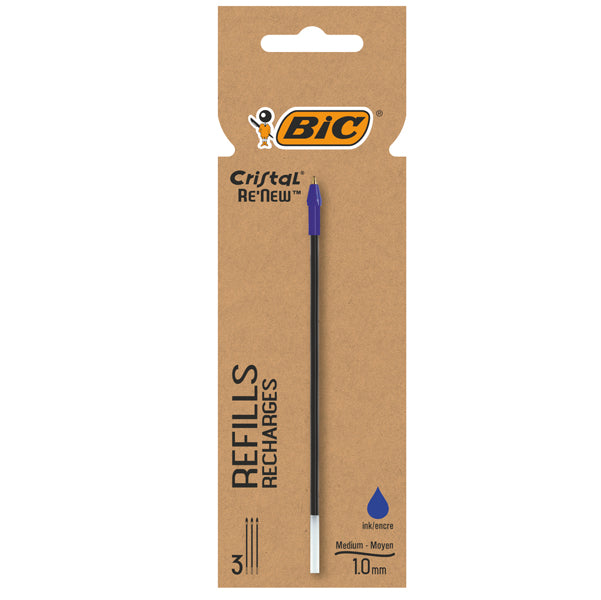 BIC - 503838 - Refill sfera Cristal Re'New - punta 1 mm - blu - BIC - blister 3 pezzi