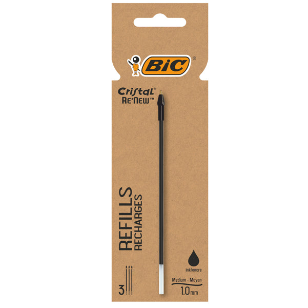 BIC - 503839 - Refill sfera Cristal Re'New - punta 1 mm - nero - BIC - blister 3 pezzi