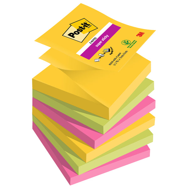 POST-IT - 7100263205 - Blocco foglietti Super Sticky Z-Notes - R330-6SS-CARN - 76 x 76 mm - colori asssortiti - 90 fogli - Post-it - conf. 6 pezzi - 94353 - Conf. da 1 Pz.