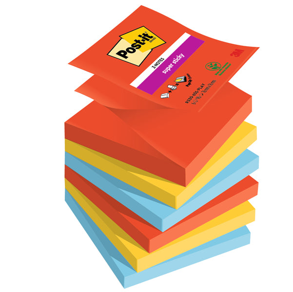 POST-IT - 7100258797 - Blocco Post it Super Sticky Z Notes - R330-6SS-PLAY - 76 x 76 mm - colori Playful - 90 fogli - Post it - conf. 6 pezzi