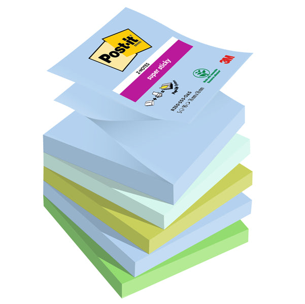 POST-IT - 7100258791 - Blocco Post it Super Sticky Z Notes - R330-5SS-OAS - 76 x 76 mm - colori Oasis - 90 fogli - Post it - conf. 5 pezzi