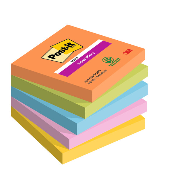 POST-IT - 7100258933 - Blocco Post it Super Sticky - 654-5SS-BOOS - 76 x 76 mm - colori Boost - 90 fogli - Post it - conf. 5 pezzi