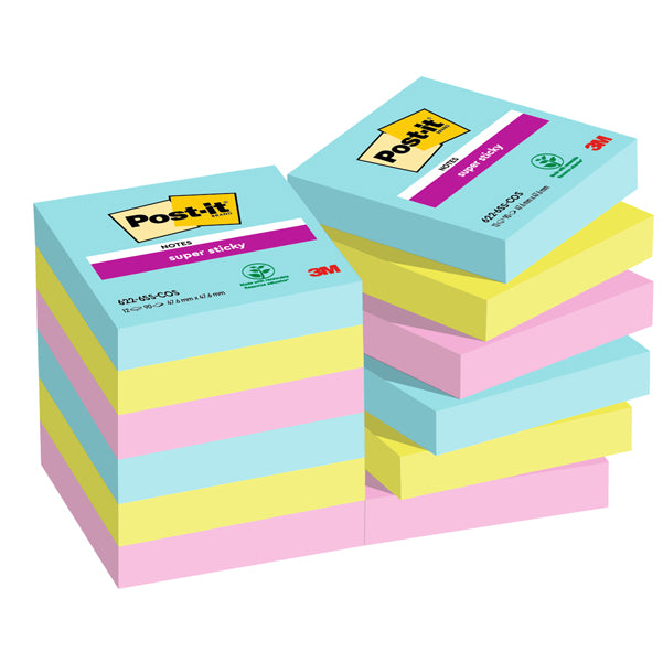 POST-IT - 7100290180 - Blocco Post it Super Sticky - 655-6SS-PLAY - 47,6 x 47,6 mm - colori Cosmic - 90 fogli - Post it - conf. 12 pezzi